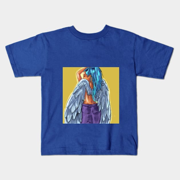 blue angel, with a inked tattoo design Kids T-Shirt by KG